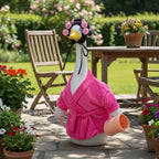 POZMTIORE Lady Porch Goose Outfit Set for 23'' Cement Plastic Lawn Goose Statue Bathrobe, Hair Rollers, Toothbrush & Cup for Garden Yard Decor (Rose Red)