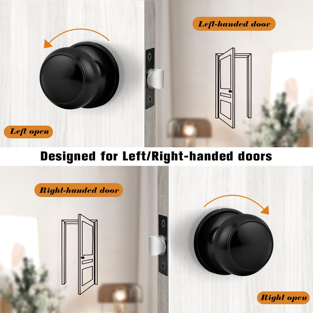 Probrico Black Door Knobs, Keyless Flat Ball Interior Door Knobs for Hallway Closet, Matte Black Passage Door Knob, 10 Pack