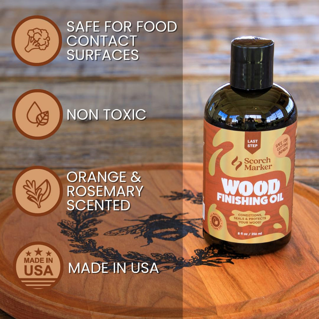 SCORCH MARKER Cutting Board Oil - Food Safe Butcher Block & Wood Finishing Oil Conditioner, Made with Food Grade MCT Oil, for Kitchen Utensils & Wood Crafts, Mineral Oil-Free (8OZ)
