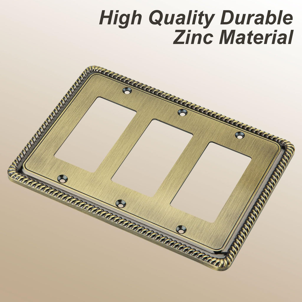 Henne Bery Rope Edge Decorative Wall Plate Switch Plate Outlet Cover (Triple Decorator, Antique Brass)