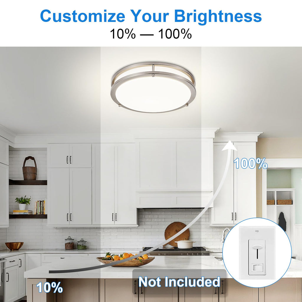 DLLT Flush Mount LED Ceiling Light: 13 Inch 5CCT (3000K-6000K) & Dimmable Ceiling Light Fixtures for Bedroom Hallway - 24W Modern Brushed Nickel Super Bright Kitchen Lighting Fixtures Ceiling