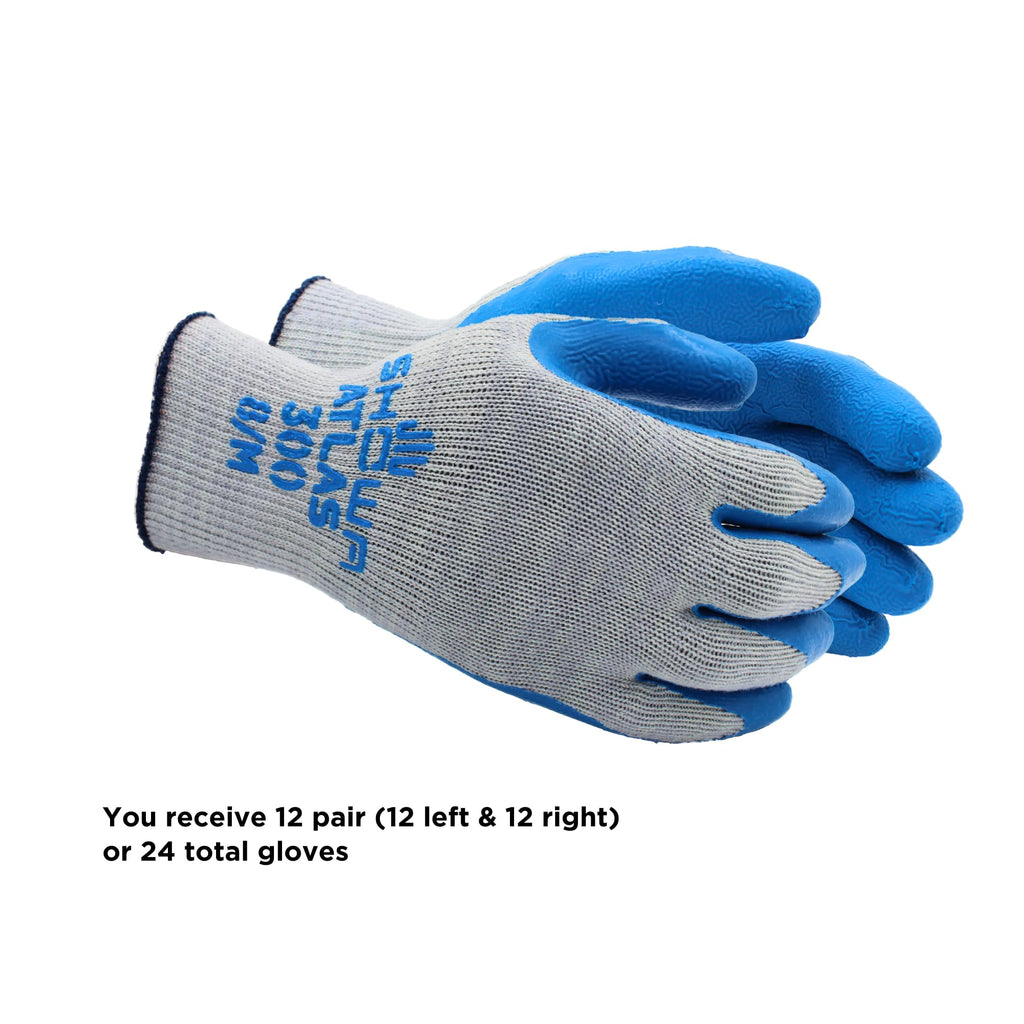 SHOWA Atlas 300 Original 1994 Crinkle Grip Work Gloves, Natural Latex Palm, Heavy Duty 10-Gauge for Construction, Landscaping, Gardening, & Masonry, Blue, Medium, 12-Pair