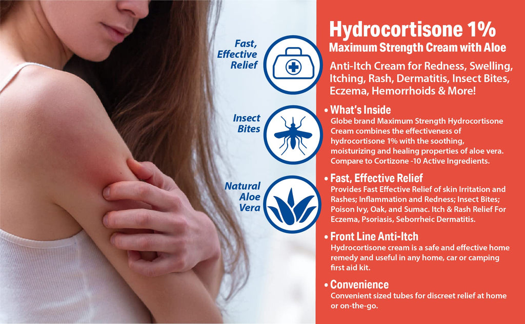 Globe 1% Hydrocortisone Cream Bulk 16 Oz Maximum Strength Itch Relief for Eczema, Dermatitis, Rashes, Mosquito Bites