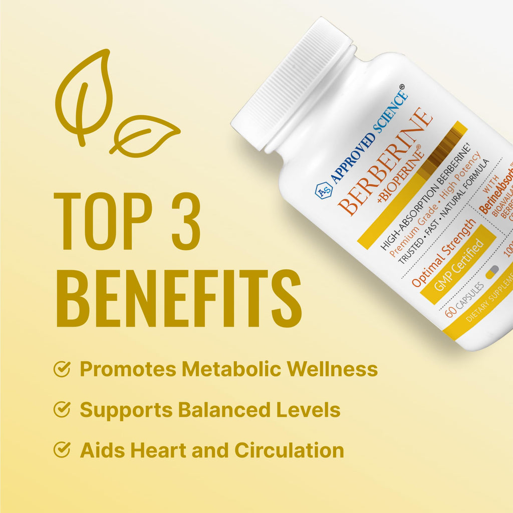 Approved Science Berberine 1000mg - High Absorption Berberine Supplement with BioPerine - 360 Capsules - 6 Month Supply - Vegan