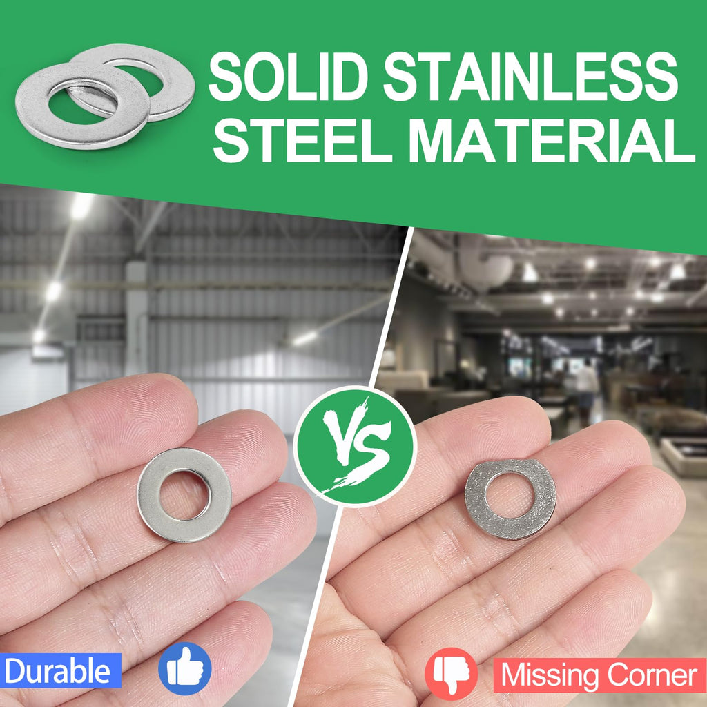 Zernmiarder 3/8" Stainless Steel Flat Washers - 13/16" Outside Diameter, 304（18-8） Stainless Steel Washers Metal Washer for Screws Bolts, Pack of 100