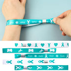 WANDIC 30 Pcs Teal Ribbon Bracelets, 5 Style Polyester Single Side Adjustable Cervical Cancer Awareness Support Wristband for Event Fundraising, 6.89 * 0.59 * 0.07, no Gemstone
