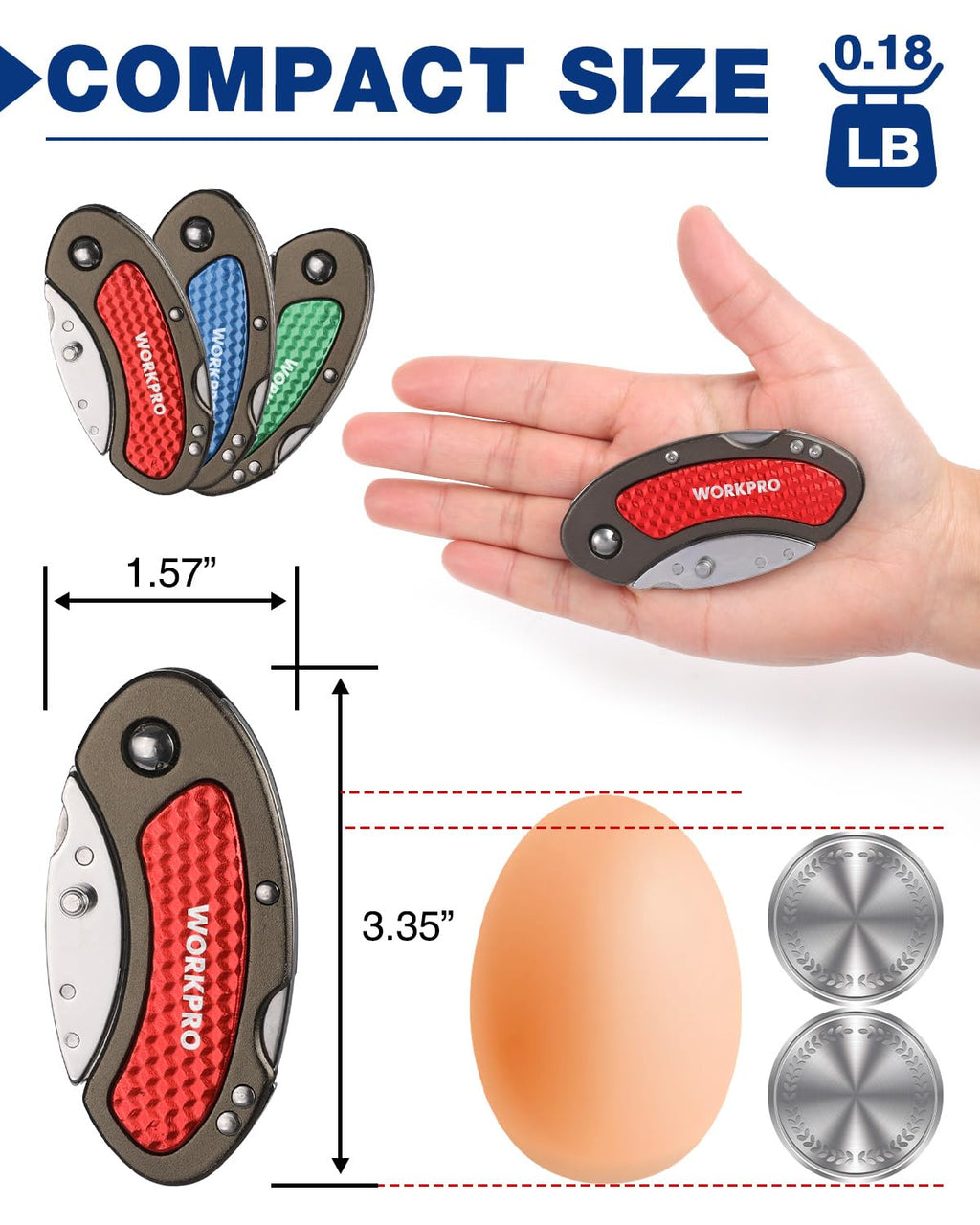 WORKPRO Folding Utility Knife Set Quick Change Blade, Back-lock Mechanism 3-piece with 10-piece Extra Blades