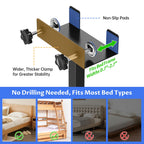 NiHome Height-Adjustable Bedside Shelf with Rotating Foldable Tray for Dorms, Apartments, Small Bedrooms, Fits Bed Frames 0.7"-2.7" Wide, Holds 15" Laptops, Phones, Snacks, Books, Alarm Clocks (Black)