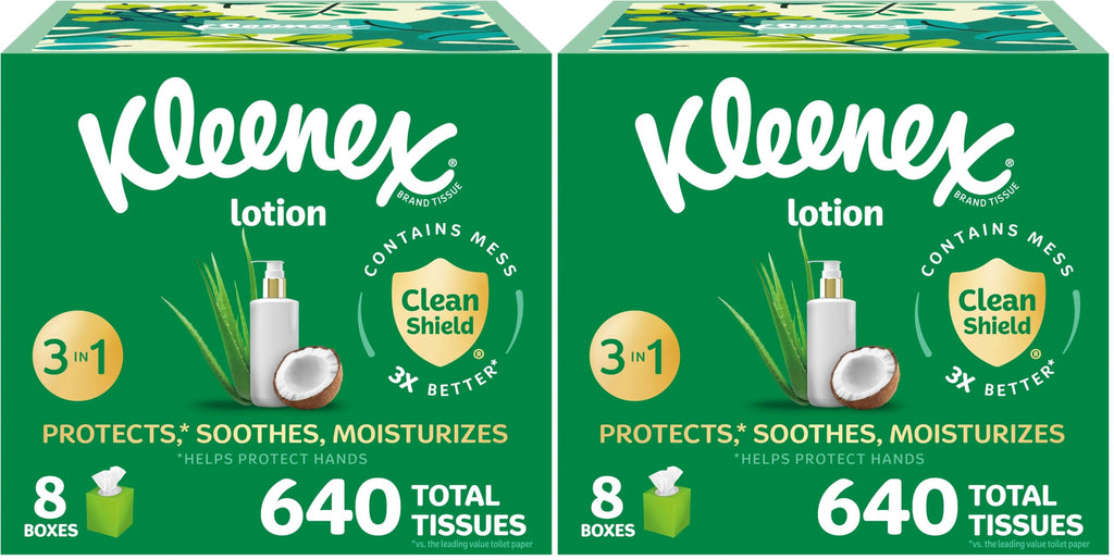 Kleenex Lotion Facial Tissues with Coconut Oil,Cube Boxes,80 Tissues Per Box,3-Ply,(Pack of 16)