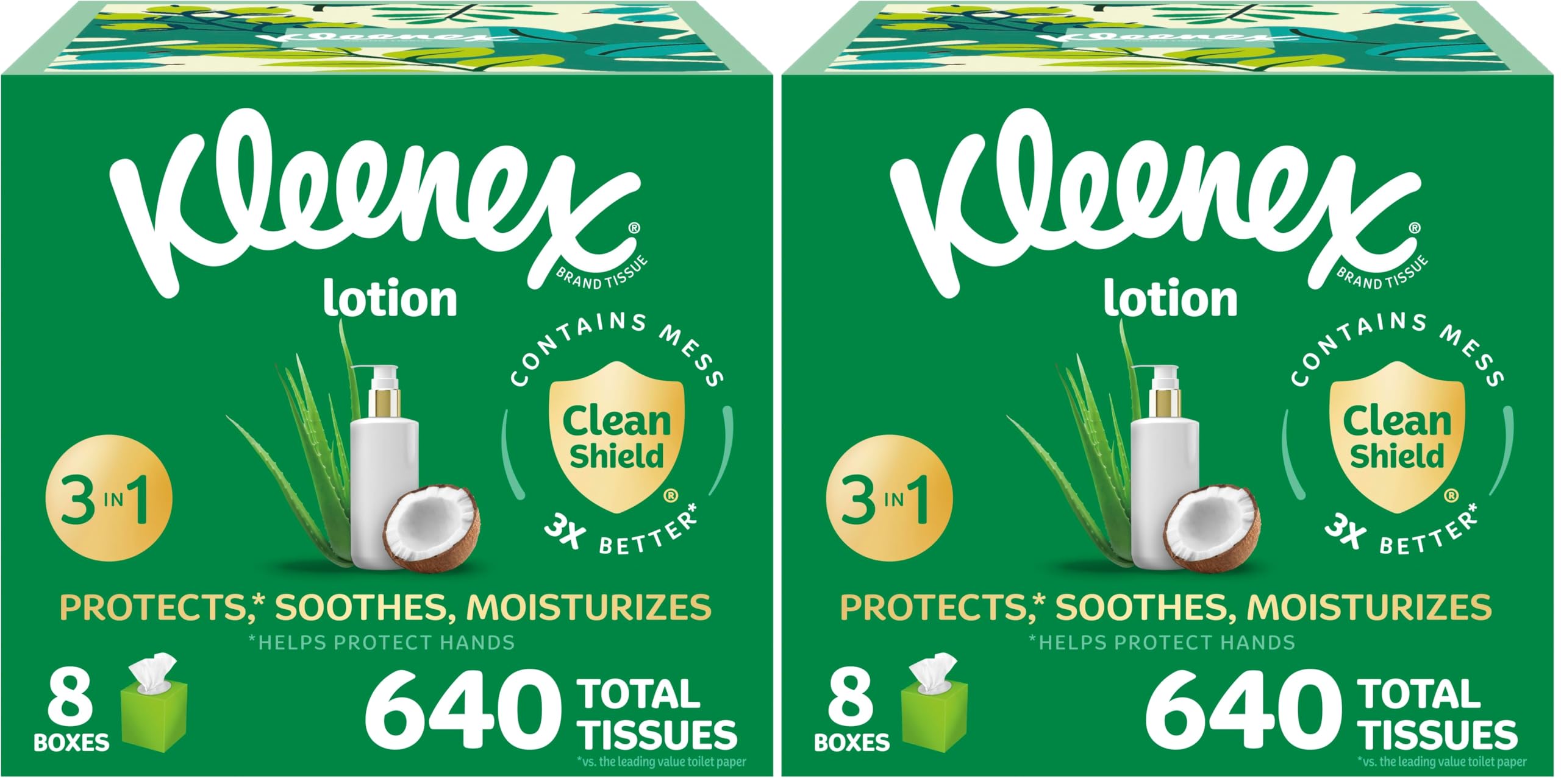 Kleenex Lotion Facial Tissues with Coconut Oil,Cube Boxes,80 Tissues Per Box,3-Ply,(Pack of 16)