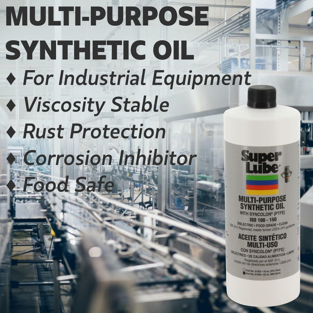 Super Lube Multi-Purpose Synthetic Oil w/Syncolon® (Translucent, 8oz Bottle) | NSF Certified Food Grade & Clean | for Industrial Machinery & Equipment