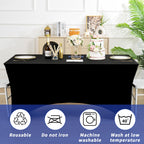 Fixwal 3 Pack 6FT Black Tablecloth Rectangle Spandex Fitted Table Cover