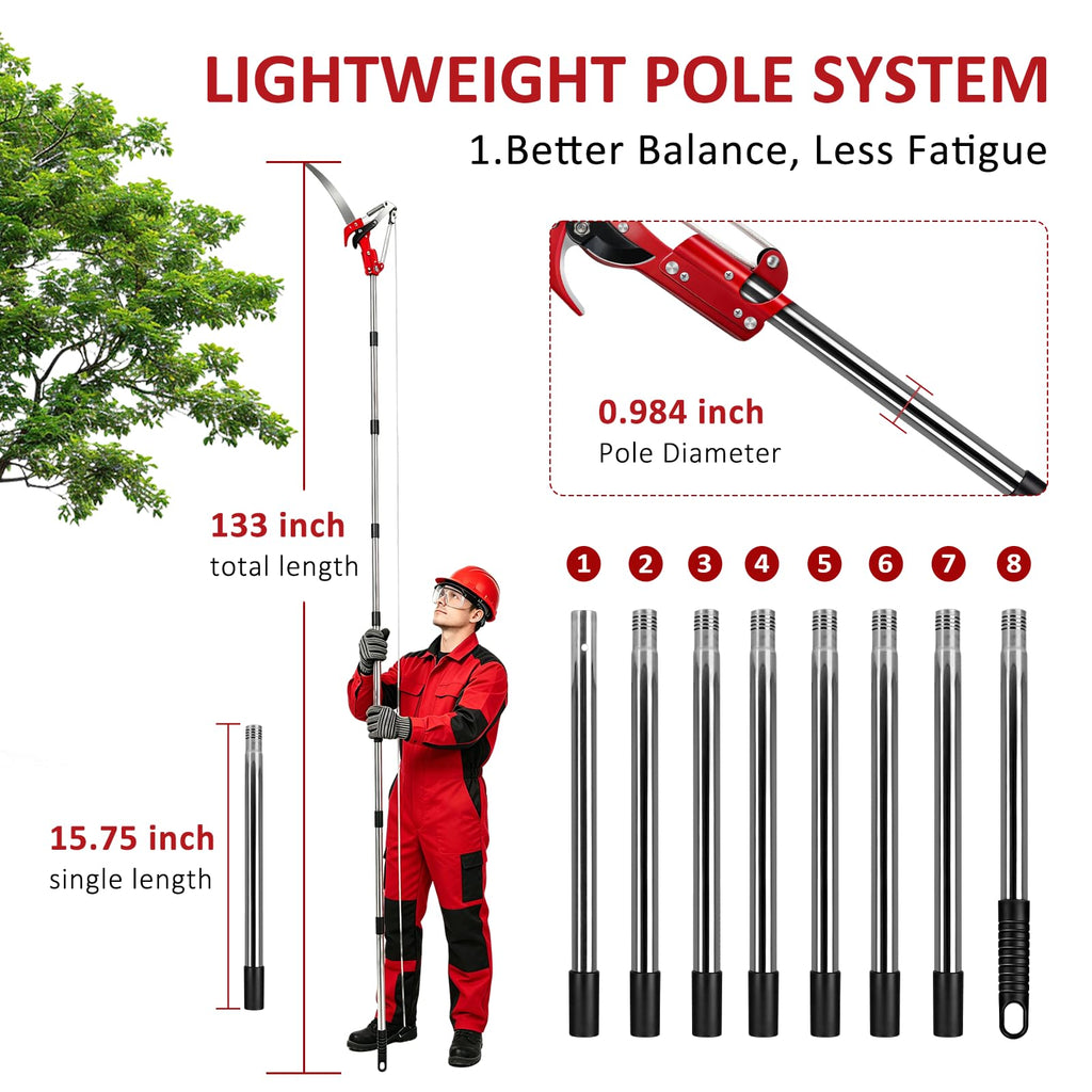Griactrl Pole Saw for Tree Trimming, 10.8FT Extendable Tree Pruner Long Handle Branch Cutter with Pruning Saw & Scissors, Manual Limb Trimmer for High Branches, Yard Garden