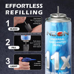 NEON Butane Refill, 11X Ultra-Refined Butane Fuel, 300ml Premium Lighter Fluid with Metal Nozzle & 5 Butane Gas Refill Adapters for Refillable Jet Flame Lighters, Torches, and Culinary Use, 4 Cans