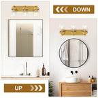 LKHF Brushed Gold Bathroom Light Fixtures, 3 Lights Bathroom Lighting Fixtures Over Mirror, Square Design & Rectangle Large Backplate, Modern Vanity Lighting Fixtures, for Living Room/Bedroom