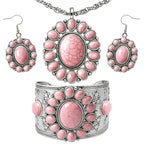 Shop LC Howlite Western Jewelry Set for Women | Turquoise Inspired Cowgirl Boho Necklace Earrings Bracelet | Chunky Statement Southwestern Jewelry - Sunset Rose