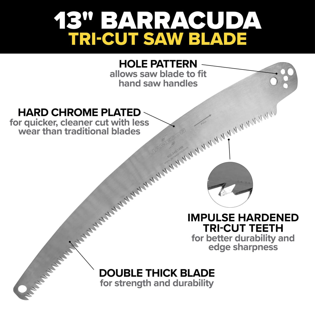 Jameson PS-3FPS1 Tri-Cut Pole Saw Head Kit, 13-Inch Barracuda Blade, Converts Extension Poles for Precise Tree Trimming and Pruning