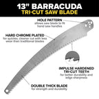 Jameson PS-3FPS1 Tri-Cut Pole Saw Head Kit, 13-Inch Barracuda Blade, Converts Extension Poles for Precise Tree Trimming and Pruning