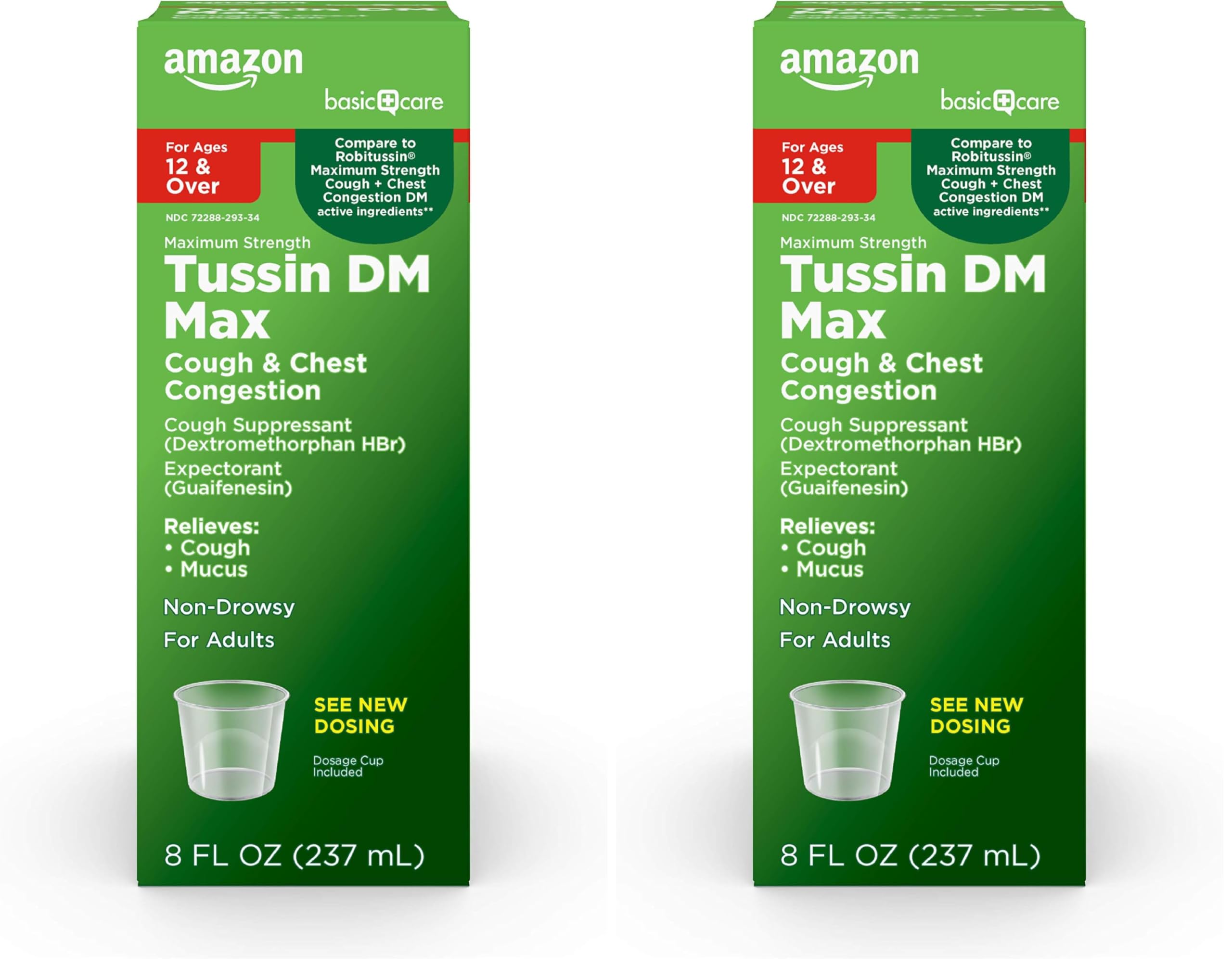 Amazon Basic Care Tussin Severe CF Max Syrup, Multi-Symptom Cough, Cold & Flu Liquid Medicine, Non-Drowsy, Relieves Cough, Sore Throat, Body Aches, Fever, Nasal and Chest Congestion,8 FlOz (Pack of 2)