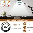 10X Magnifying Glass with Light and Clamp, Magnifier with Light Hands Free3 Color Modes Stepless Dimmable, 72 LEDs Real Glass Lens Magnifying Lamp for Close Work, Repair, Reading, Craft
