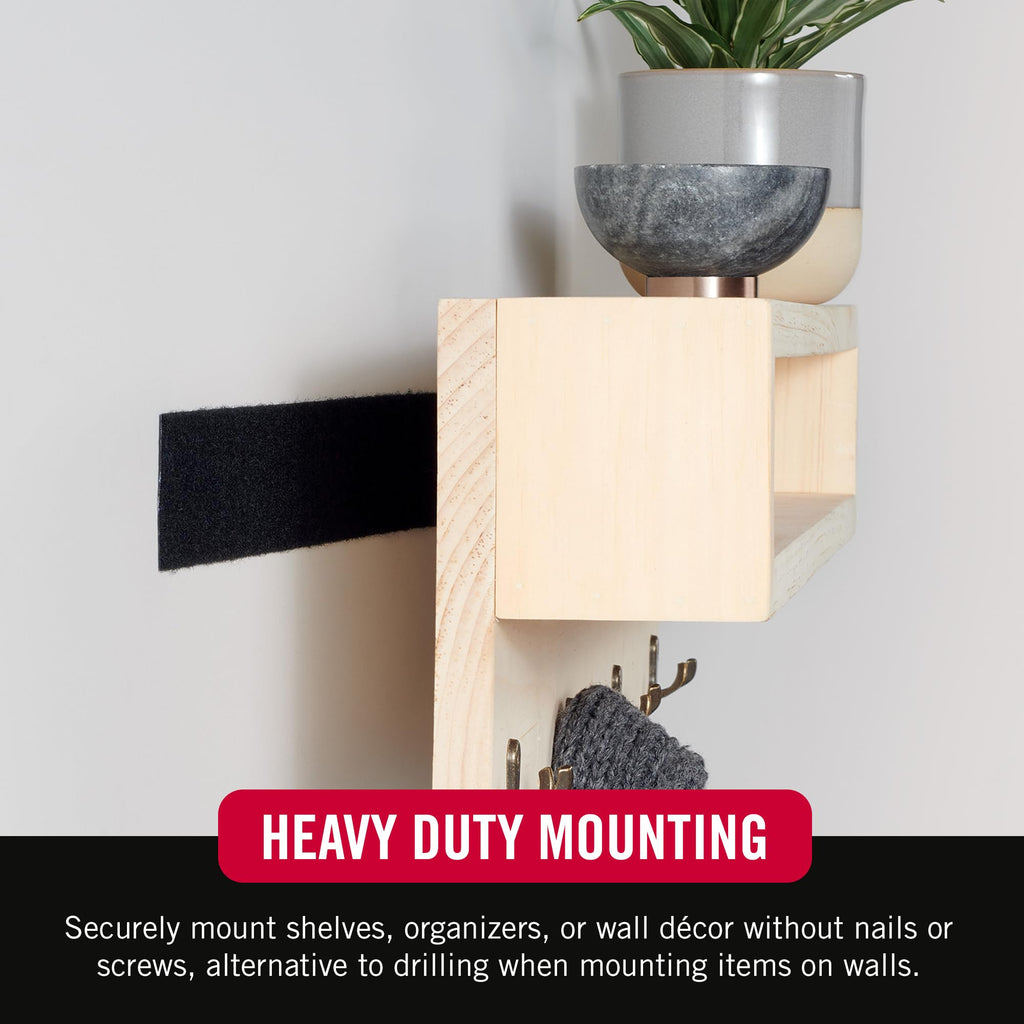 VELCRO Brand Heavy Duty Tape | 16 Foot Roll | Strong Sticky Back Adhesive Holds up to 10 lbs | Industrial Strength Fasteners for Indoor or Outdoor Use | 1-1/2in Width, Black (VEL-30838-USA)