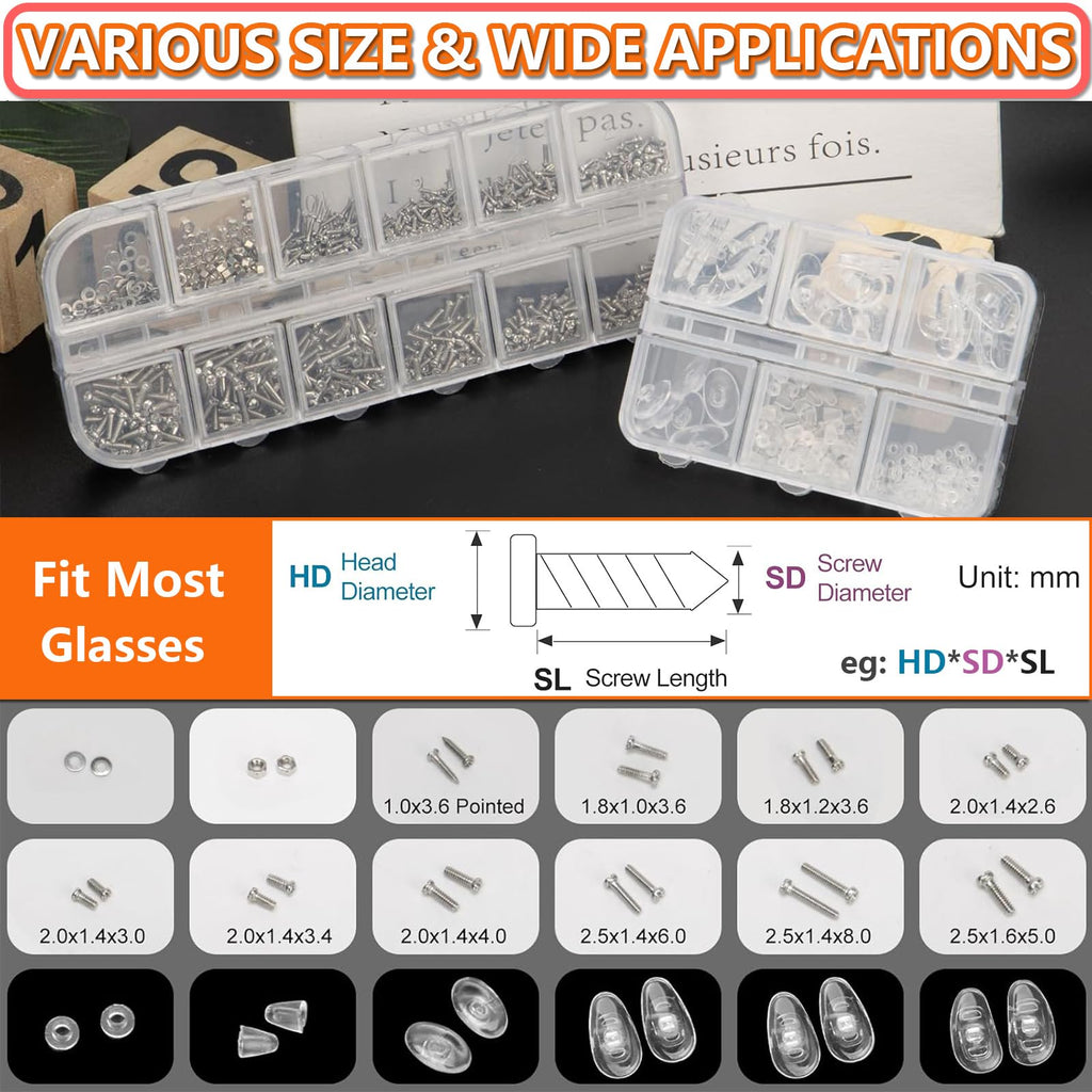 Eyeglass Repair Kit with Screws, Mini Glasses Repair Kit, Eye Glass Repairing Kit with Eyeglass Screws, Silicone Nose Pads, Tweezer, Screwdriver for Eyeglasses,Sunglasses, Magnify Glass and Case