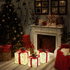 Christmas Decorations, Set of 3 Christmas Lighted Gift Boxes, Battery Operated Xmas Present Boxes, Warm White LED with Bows for Indoor Christmas Tree, Yard, Home Decor