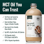 Natural Force Creamy Caramel MCT Oil – Non Dairy, Keto Certified, Emulsified MCTs for Low-Carb, Ketogenic Coffee, Smoothies, & Shakes - Mixes Instantly + No Blending Required – 16 Oz Glass Bottle