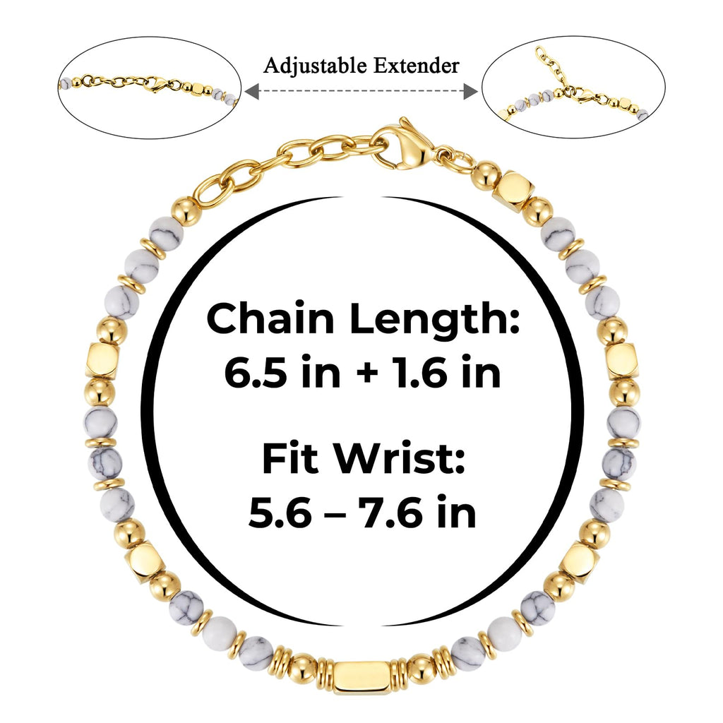 Women's Bracelet,Dainty Bohemian Beaded Bracelets for Women,Birthday Gifts For Best Friends Female Women,Natural Stone Bracelet Size 7 Inches+1 Inch Adjustable, 7 inches, Stainless Steel, no gemstone