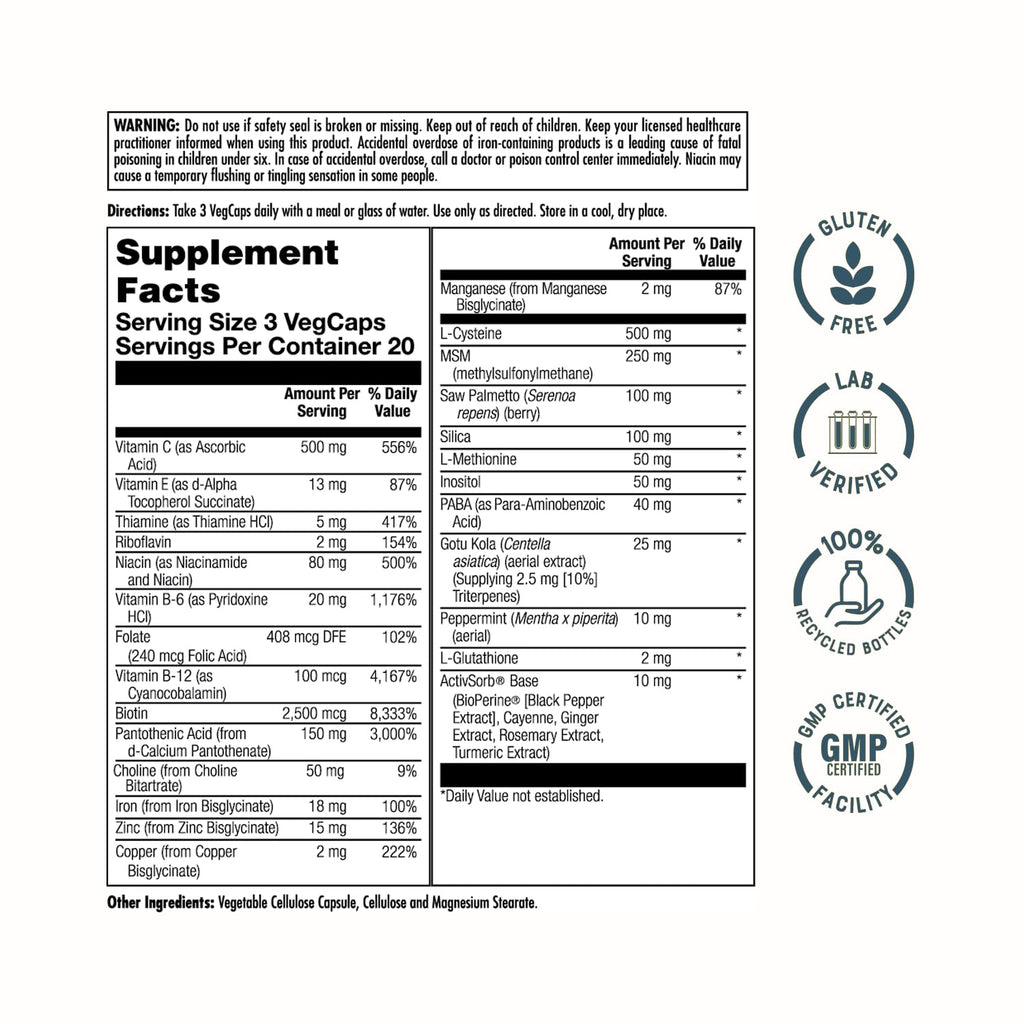 KAL Hair Force Supplement - High Potency Biotin, Hair, Skin, and Nails Vitamins for Women & Men, Contains Vitamins C, E, and B6, Hair Nutrition for Adults - 60 Ct Veg Caps
