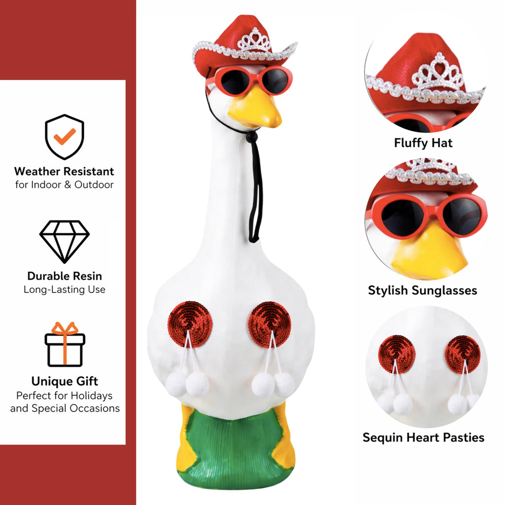 Eywwuu Funny Porch Goose Summer Bikini, Sunglasses & Tassel Skirt - Fits 17'' and 24'' Lawn Geese - Yard Decoration (Round Fringe)