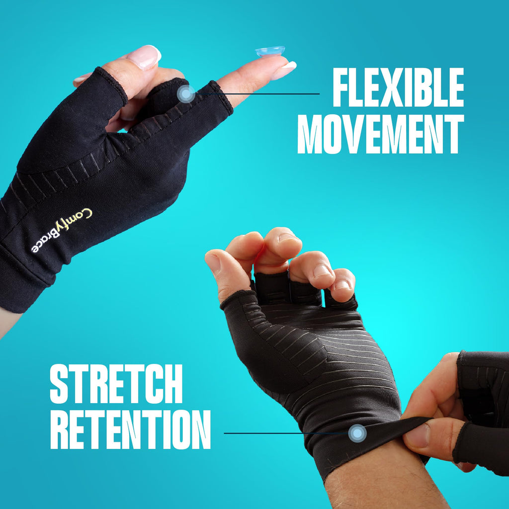 ComfyBrace Copper Arthritis Gloves, Hand Compression Gloves for Women & Men