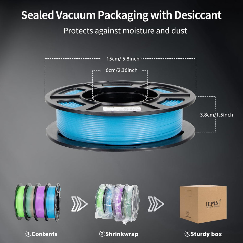 IEMAI Glow in The Dark PETG Filament 1.75mm Bundle, Multicolor Luminous 3D Printer Filament 250g×4 Spools(Total 1kg) Rainbow+Green+Blue+Purple, Easy Printing, Accuracy +/-0.02mm
