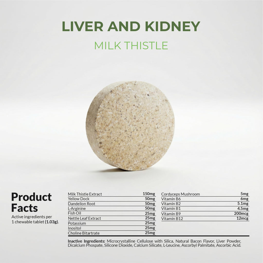 Milk Thistle for Dogs - 120 Chewable Tablets - Silymarin - Liver and Kidney Support with EPA & DHA - Detox - Liver Supplement for Dogs with Choline and L-Arginine (Milk Thistle Tablet)