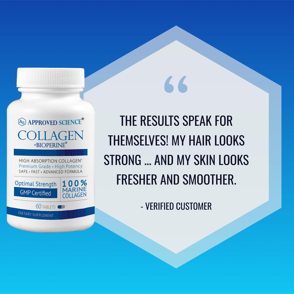 Approved Science Collagen Pills - Absorbable Marine Collagen Types I and III - 360 Tablets - Healthy Hair and Skin - Vitamin C, Sodium, and Bioperine for Fast Results - Non-GMO, Made in USA