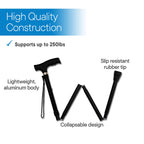 RMS Folding Cane - Foldable, Adjustable, Lightweight Aluminum Offset Walking Cane - Collapsible Walking Stick with Ergonomic Derby Handle - Ideal Daily Living Aid for Limited Mobility (Black)