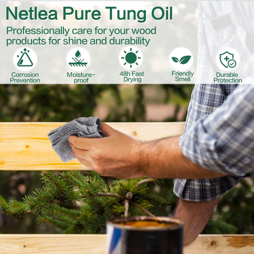 NetLea 34oz 100% Pure Tung Oil for Wood Finish,Food Safe for Furniture,Countertop,Cutting Board,Indoor & Outdoor Furniture,Wood Floor