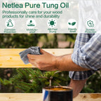 NetLea 34oz 100% Pure Tung Oil for Wood Finish,Food Safe for Furniture,Countertop,Cutting Board,Indoor & Outdoor Furniture,Wood Floor