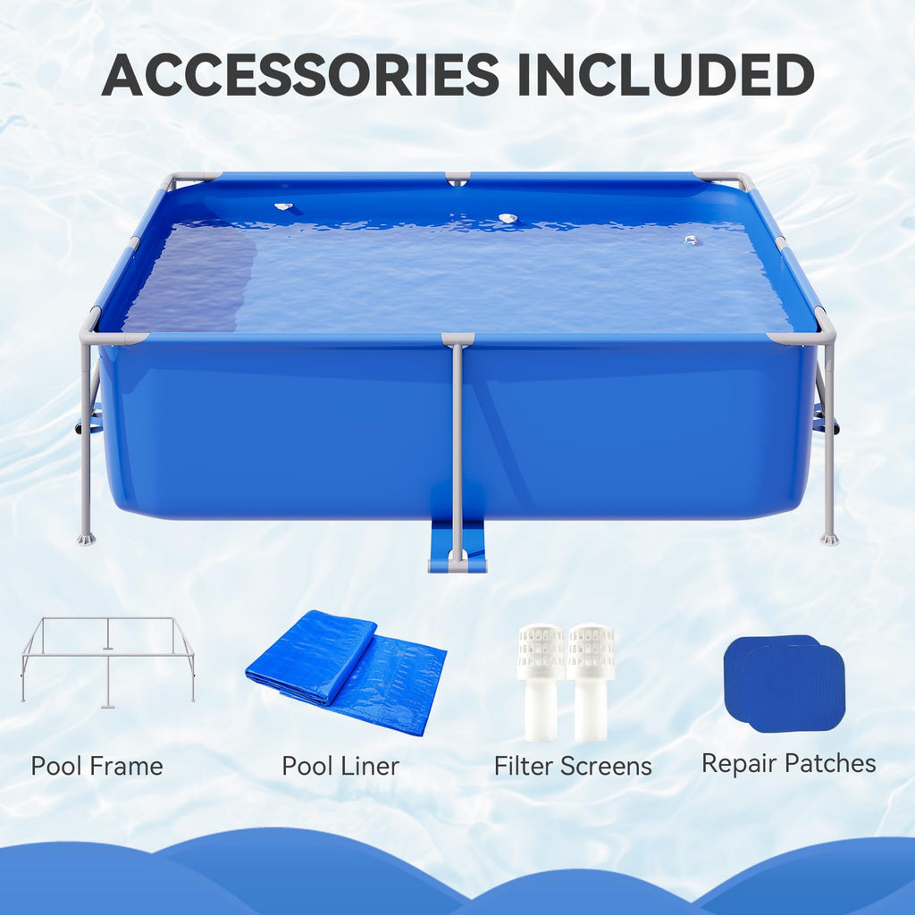 SunSwell Metal Frame Swimming Pool for Family, Rectangle Above Ground Pool for Outdoor, Easy Setup for Backyard, Garden, Camping - Durable PVC
