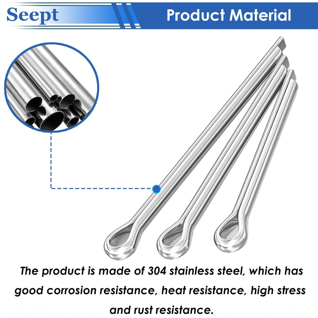 Seept 120Pcs Cotter Pins 304 Stainless Steel Cotter Pins Assortment Kit Tractor Pin Used for Hitch Pin Lock System, Trucks, Engine Repair in Towing Hitch Clips & Pins
