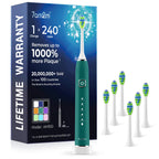 7AM2M Sonic Electric Toothbrush with 6 Brush Heads for Adults&Kids, One Charge for 120 Days, Wireless Fast Charge, 5 Modes, 40000VPM Powered Toothbrush, 2 Minutes Built in Smart Timer(Peacock Green)