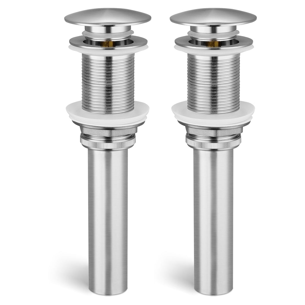 KES Bathroom Sink Drain Without Overflow, Brushed Nickel Pop Up Drain Vessel Vanity Sink Stopper 2 Pack, All Metal Rustproof Brass and 304 Stainless Steel, for 1.6"-1.9" Sink Hole, S2008D-BN-P2