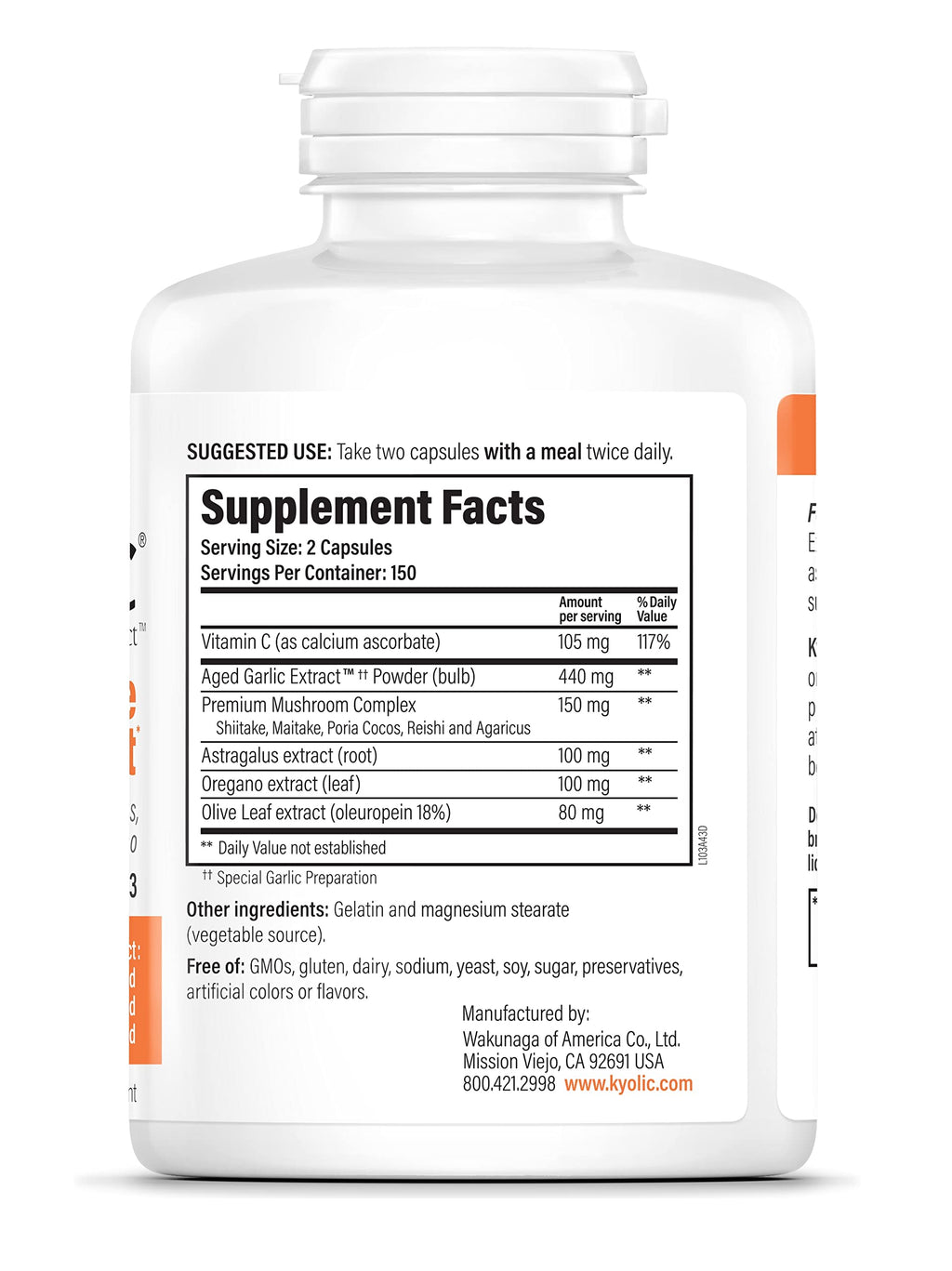 Kyolic Aged Garlic Extract Formula 103, Immune Support*, 300 Capsules