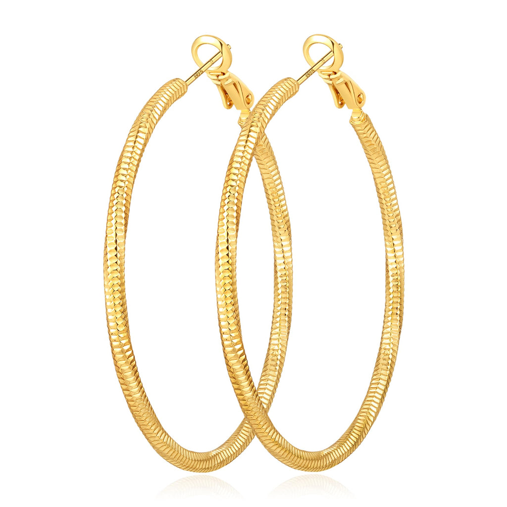 Geveay Gold Hoop Earrings for Women Trendy Hypoallergenic Lightweight Large Big Thin Twisted 14K Gold Hoop Earrings 50MM