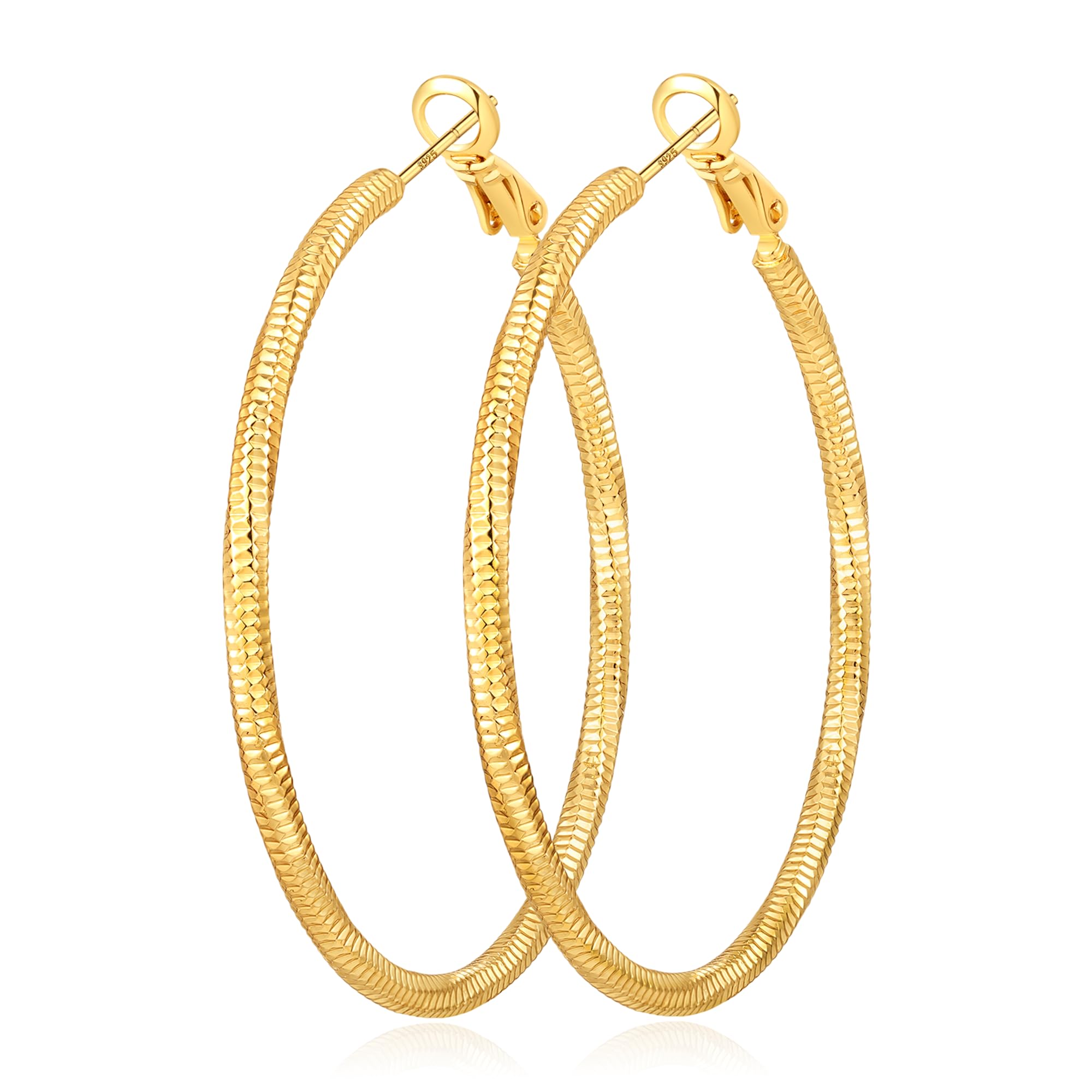 Geveay Gold Hoop Earrings for Women Trendy Hypoallergenic Lightweight Large Big Thin Twisted 14K Gold Hoop Earrings 50MM