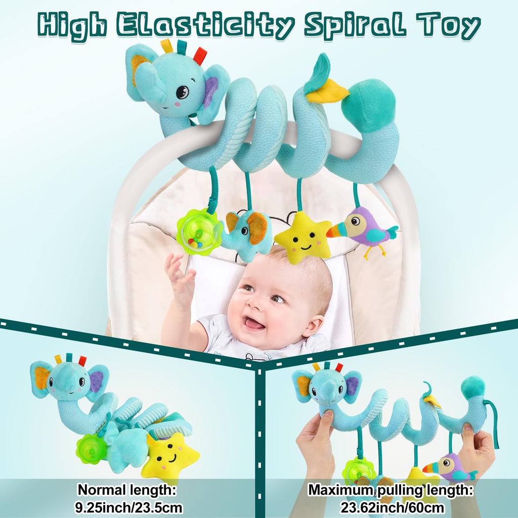 FPVERA Spiral Car Seat Activity Toy, Stroller Arch Baby Crib Hanging Toy with Rattle, Squeaky, Ringing Bell for Bassinet, Stroller, Crib for Infant Newborn Boy Girl Ages 0-12 Months