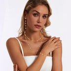 HAXIYA Lariat Long Gold Necklace for Women Pearl Y Necklaces Set