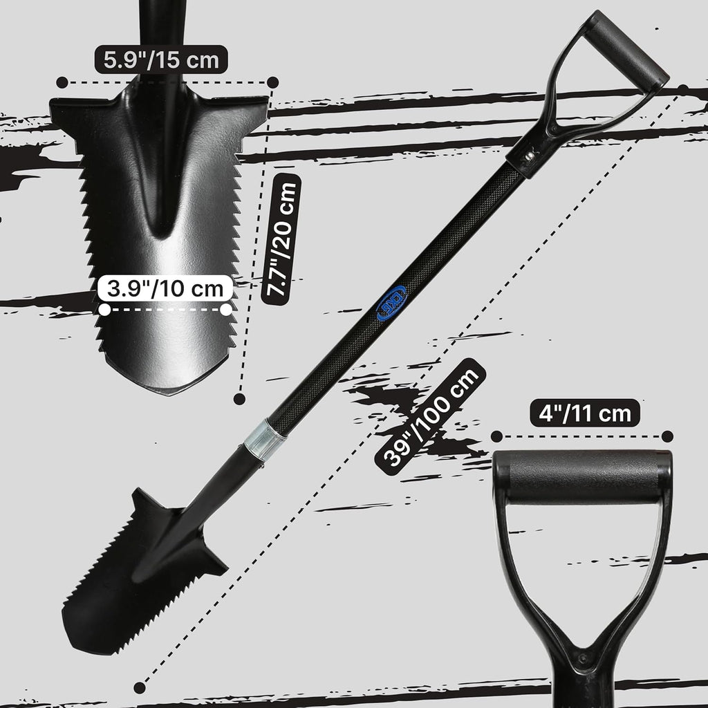 CKG Carbon Metal Detecting Shovel Digging Tool with Double Serrated Blade – Lightweight Digger Garden Root Cutter, Spade Professional Metal Detector Accessories, Gold Digger Shovel - Carbon Black