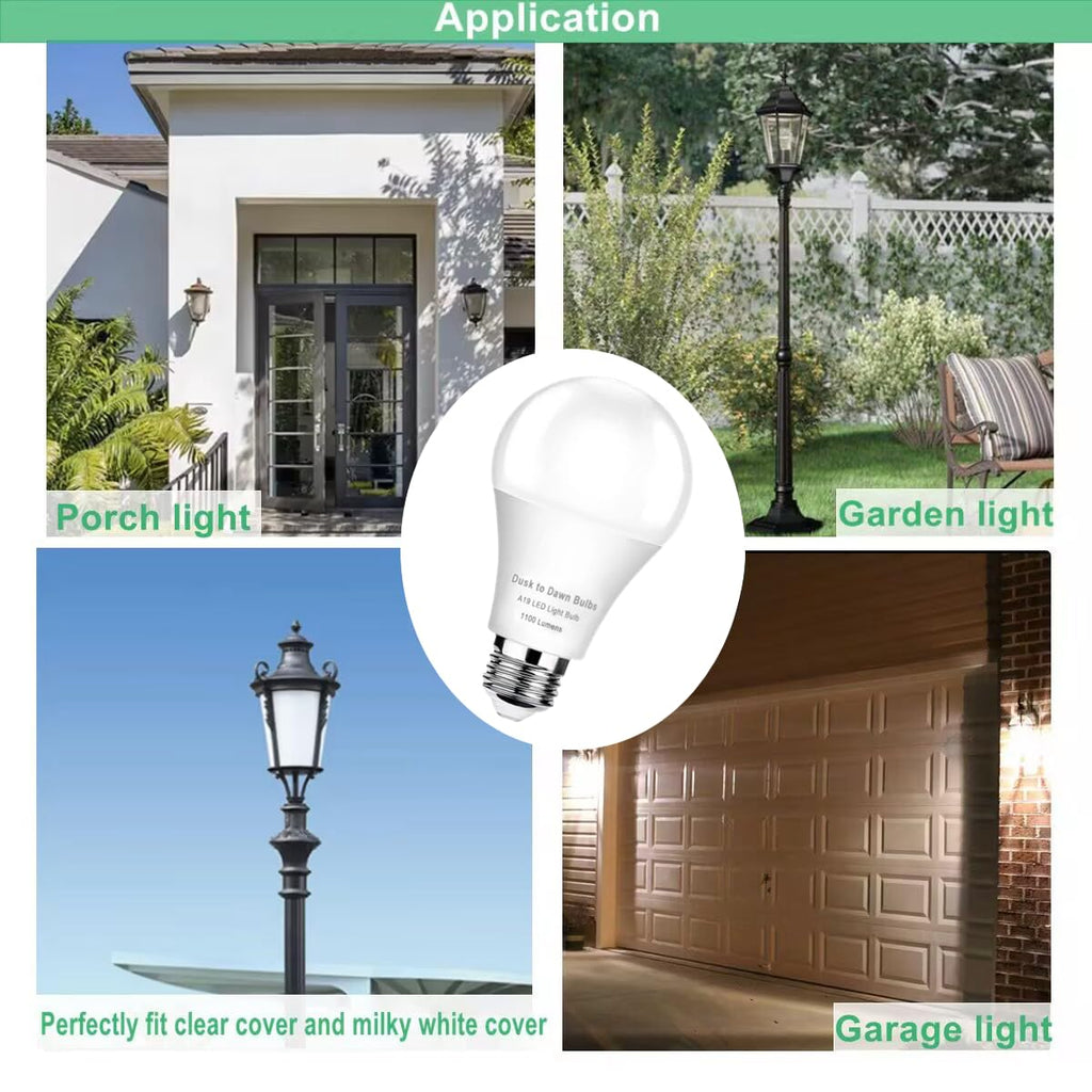 SETEN 4-Pack Dusk to Dawn LED Light Bulb Outdoor A19 10W Daylight 5000K