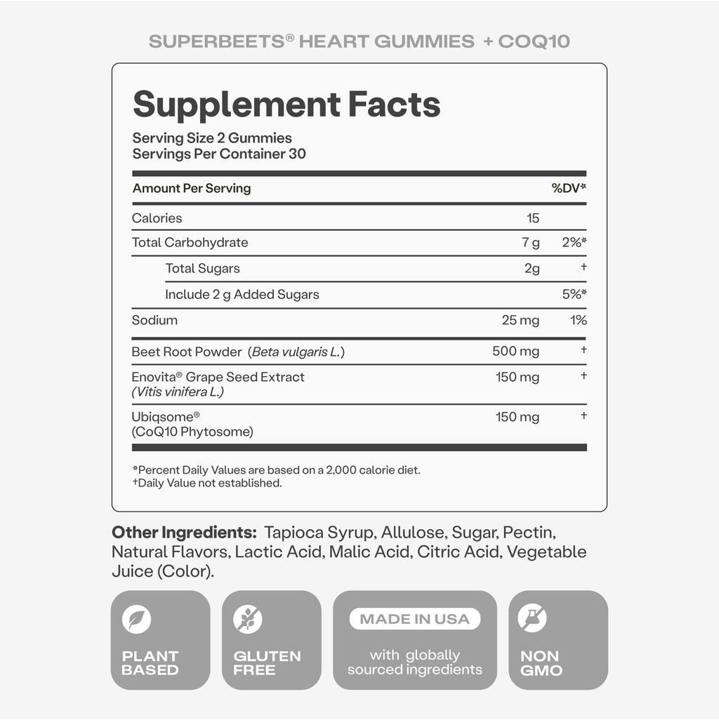 Humann SuperBeets 3-in-1 Heart Gummies - 3x Absorption CoQ10 - Plus Beetroot Extract & Grape Seed Extract for Advanced Heart Health, Cellular Energy & Circulation Support, Vegan, Gluten Free, 60 count